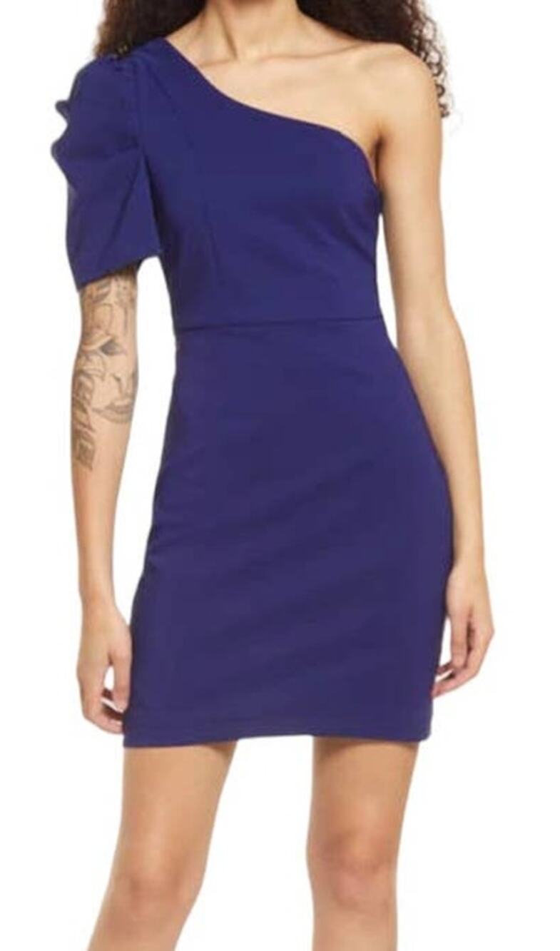 Lulu's  Dress blue Stay Gorgeous One shoulder minidress